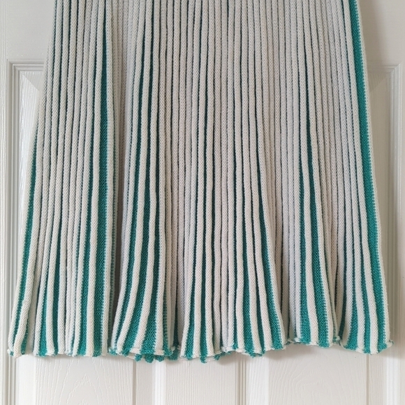 80's Vintage Unique Pleated Knit High Waisted A-Line Mini Skirt White Teal XL - Picture 4 of 8